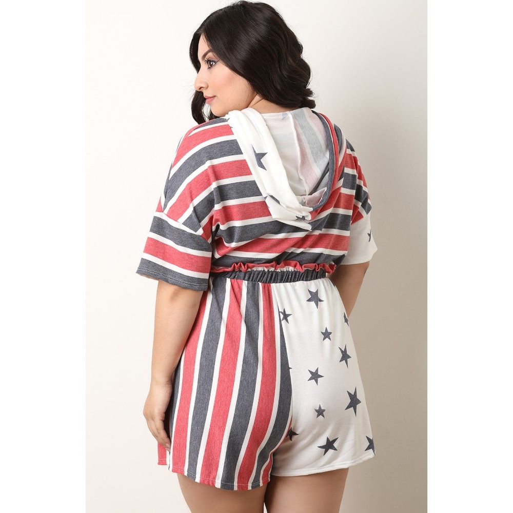 Stars And Stripes Hoodie Top With Shorts Set - Picture 3 of 6